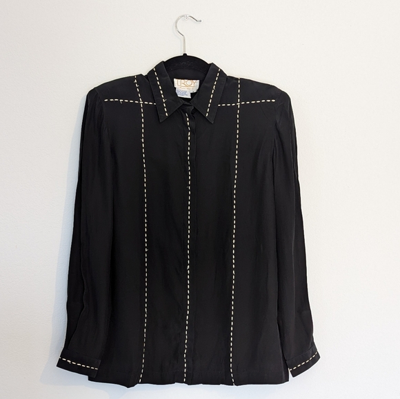 Troy Palm Desert Tops - Vintage Silk Black Button Down Size 4